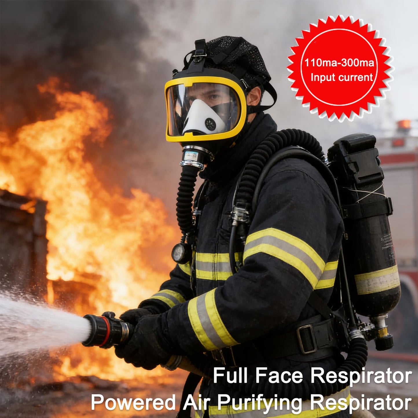 YILIKISS Full Face Respirator, Protective Mask with Air Pump for Gases Dust Chemicals Paint， Powered Respirator, 110ma-300ma 62 L/min 74 L/min Air Supply Flow