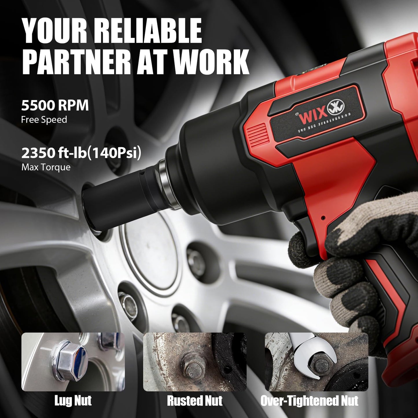 XIIW 1 Inch Air Impact Wrench, 2,350ft-lbs Nut-busting torque, 5,500 RPM, 8.5 lbs Lightweight 1 Inch Impact Gun, Twin Hammer Pneumatic Tool for Automobile Repair