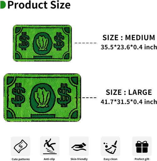 Cute Money Rug - Non-Slip, Machine Washable Cartoon Design | Ideal for Bedroom, Bathroom & Playroom (35.5" x 23.6")