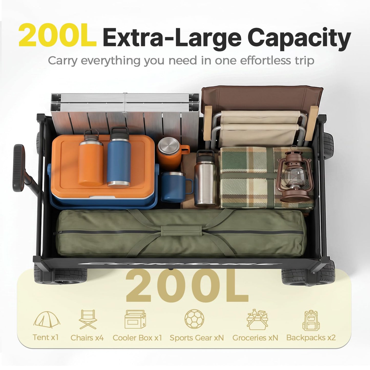 EchoSmile Collapsible Wagon Cart for Camping & Beach - Heavy Duty 400lbs Capacity All-Terrain Cart with Wide Wheels, Portable Folding Utility Wagon for Grocery, Garden, Sports,Black