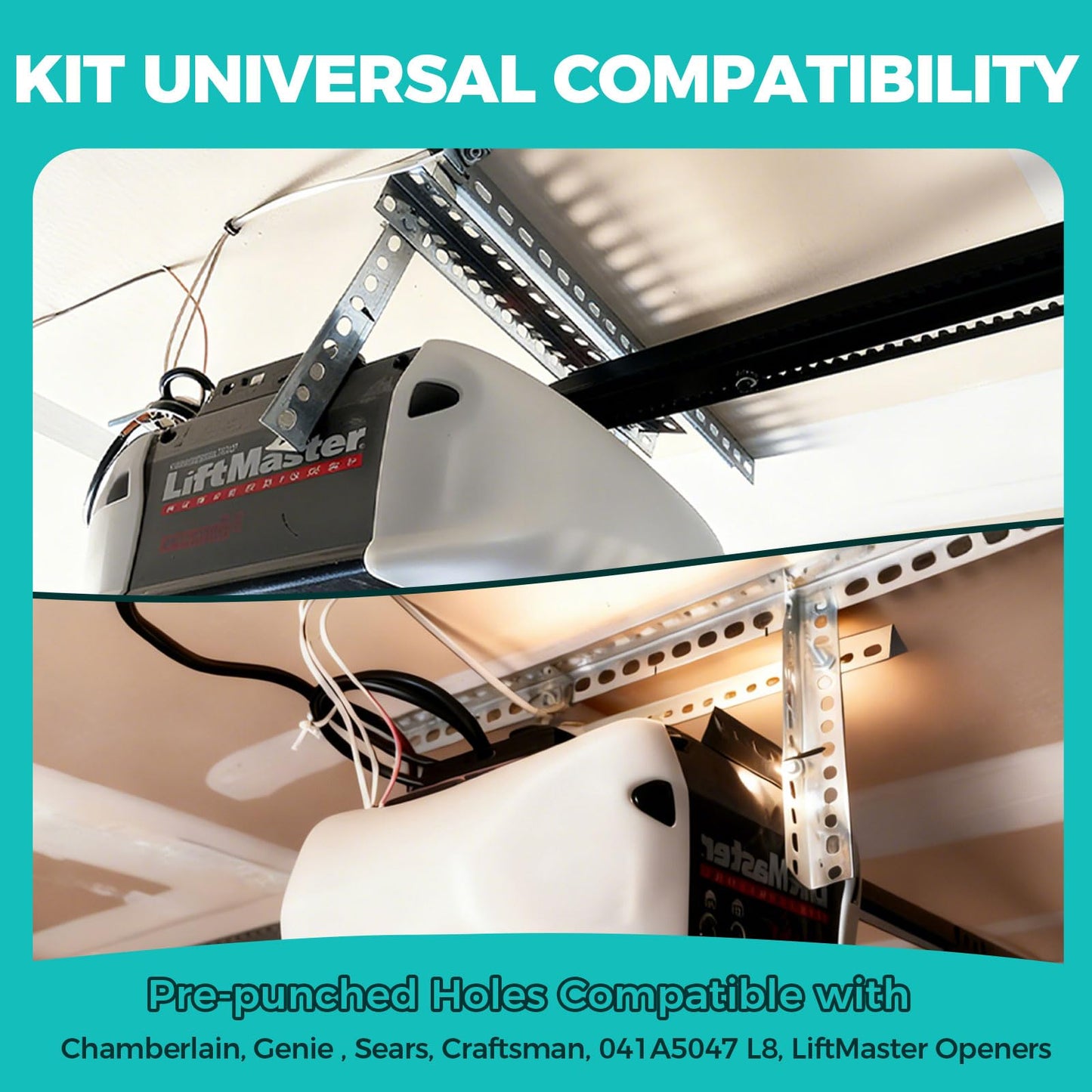 Universal Garage Door Opener Hanging Kit, 5-Piece Heavy Duty Opener Mounting Brackets with Garage Door Reinforcement Bracket, Compatible with Genie/Chamberlain/Craftsman Smart Chain Drive Openers
