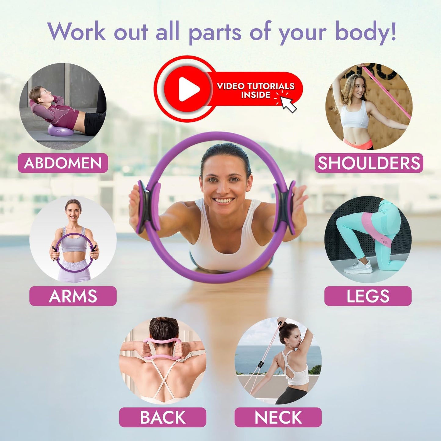 TTolbi Pilates Equipment Kit - Pilates Ring and Ball Set, Home Pilates Workout Kit for Women with Essential Accessories for At Home Workouts to Tone, Strengthen, Balance & Improve Flexibility