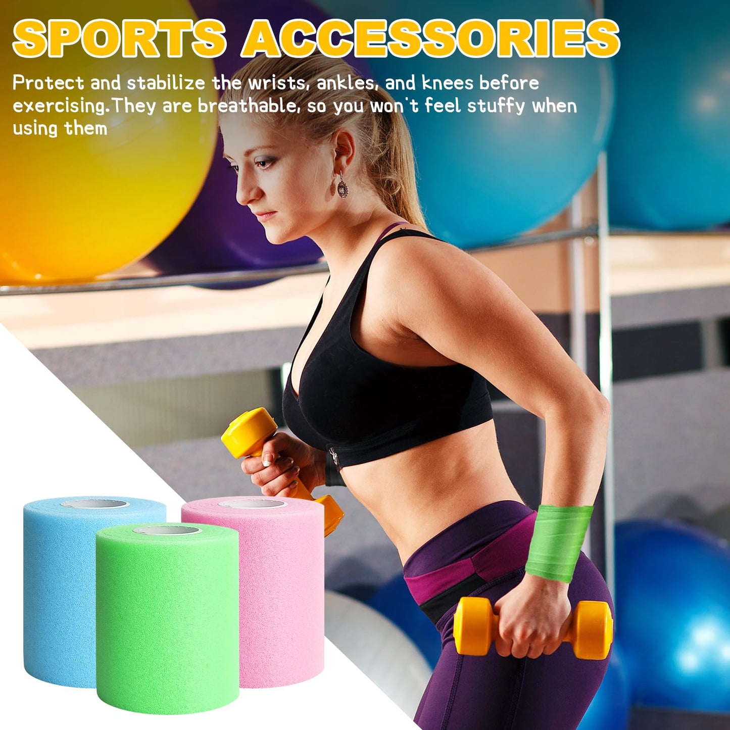 Prewrap Athletic Tape,6 Roll Pre wrap Headbands for Hair Soccer,Foam Underwrap Sports Wrap for Ankles Wrists Hands Knees Elbows 2.75 Inches X 12 Yards