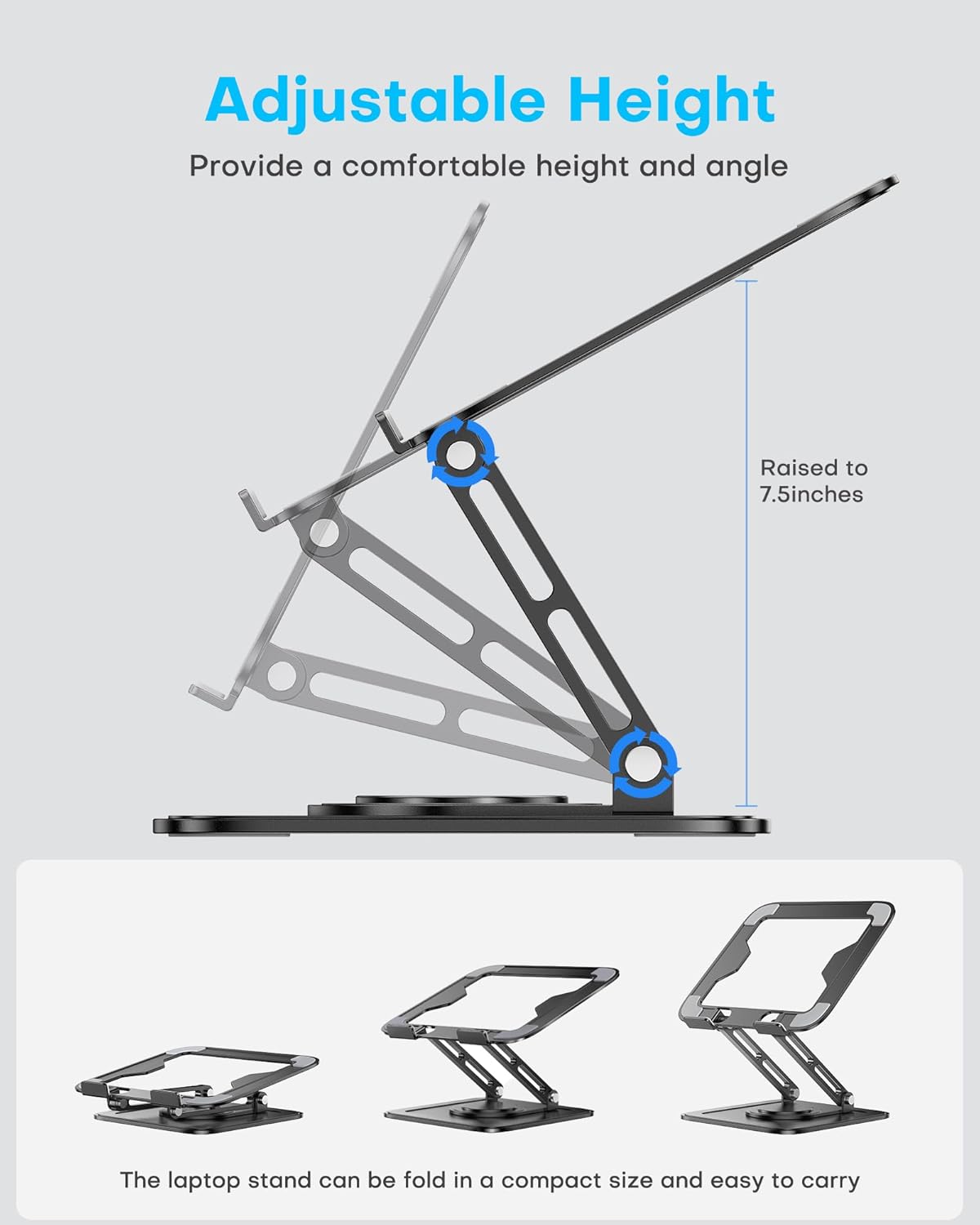 LOXP 360 (10-16") Adjustable Laptop Stand, Computer Stand with Rotating Base, Ergonomic Laptop Riser Mount for Desk