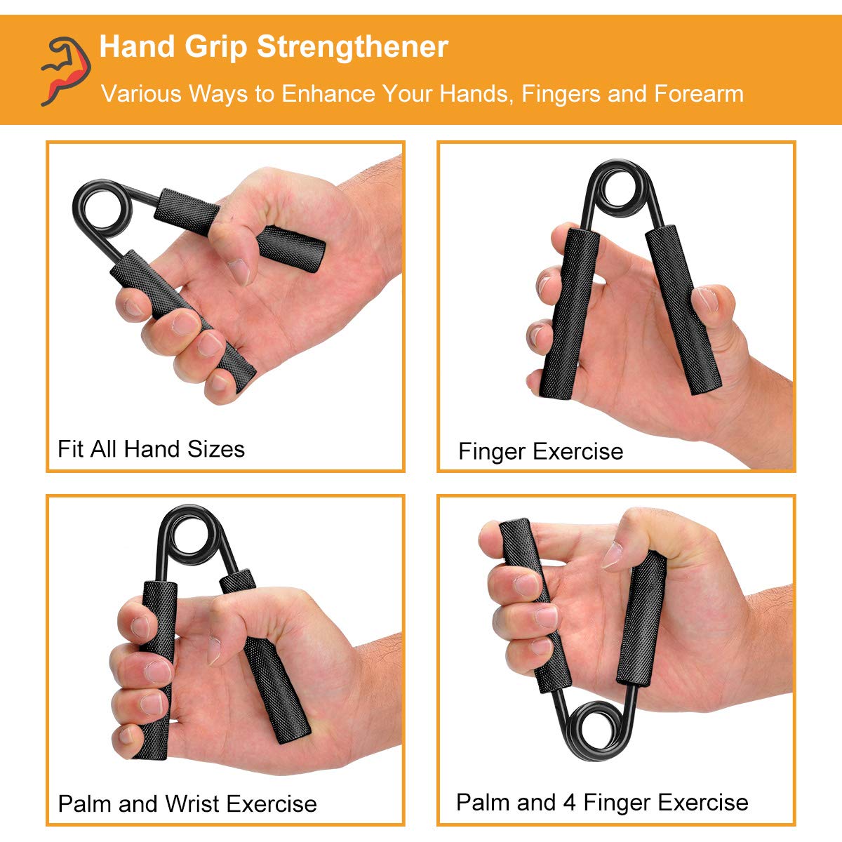 COVVY Hand Grip Strengthener,3 Pack (150,200,250lbs) Grip Strength Trainer Forearm Strengthener Hand Strengthener for Home Gym & Office Black