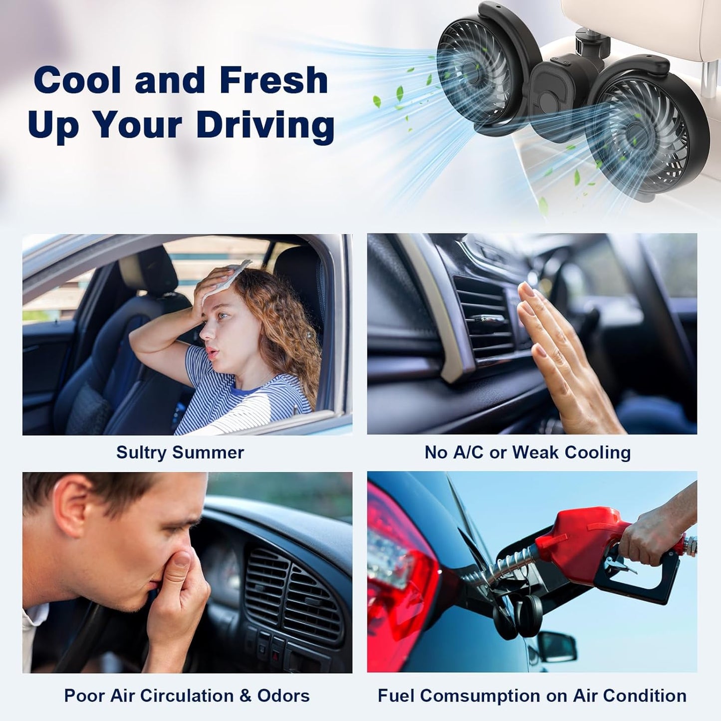 360 3-Speed 5V 2A Hayousui Rechargeable Dual-Head Fan for Car: USB Cooling Backseat Fans for Baby with Rotatable