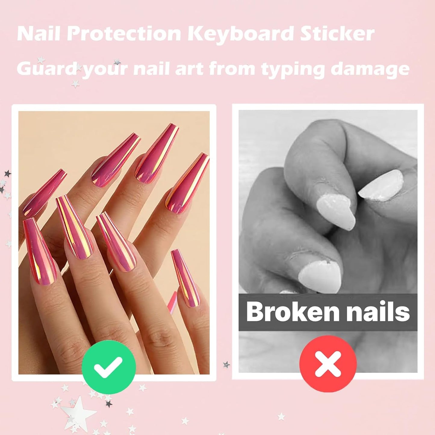 100 Pcs Glass Silicone Nail Art Typing Stickers, Clear Glass Long Nail Keyboard Cover, Reusable Adhesive Protective