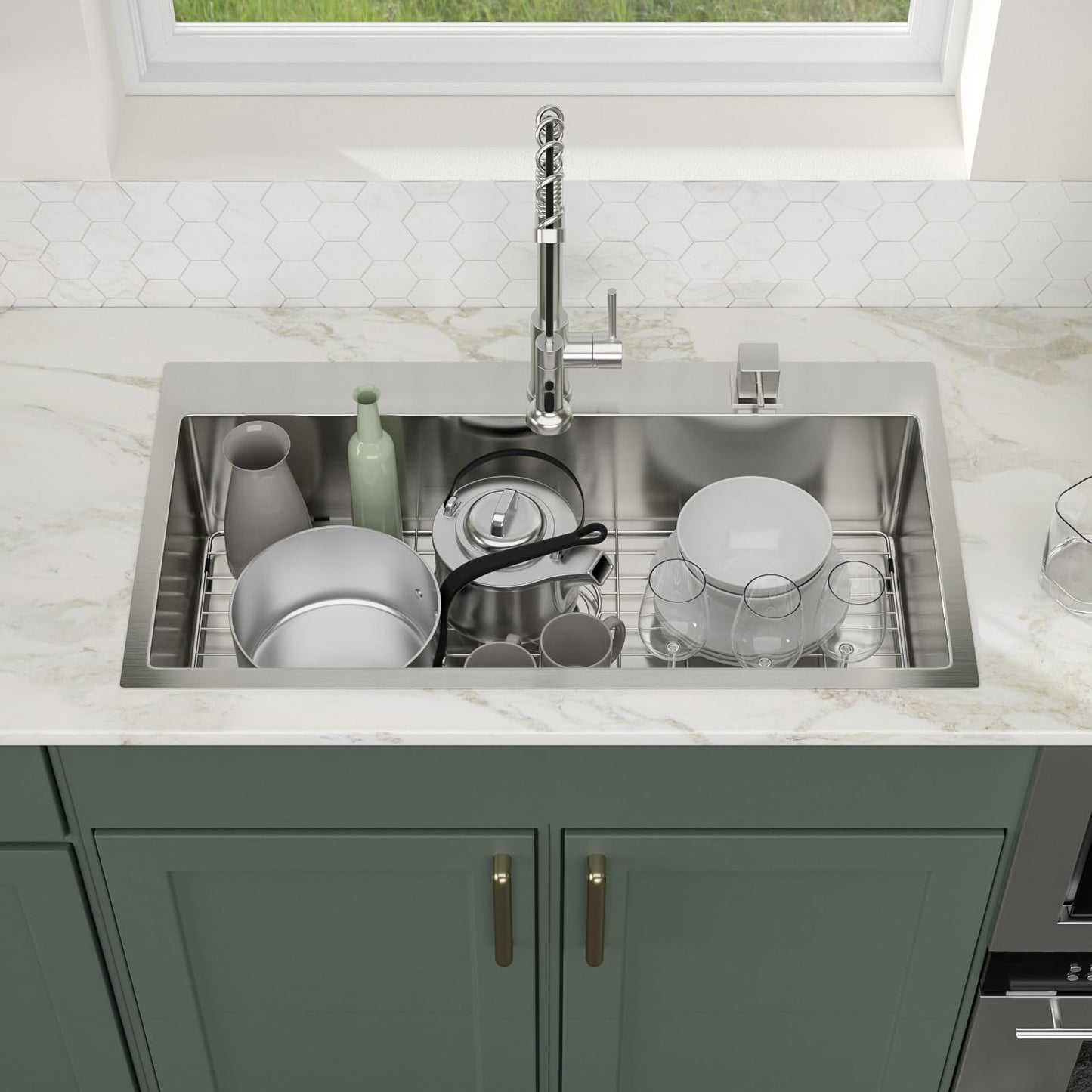 Logmey 36 Inch Drop In Kitchen Sink 36x19 Large Handmade Stainless Steel Sinks 16 Gauge Round Corner Topmount Single Bowl Kitchen Sinks 36x19x9 Inche