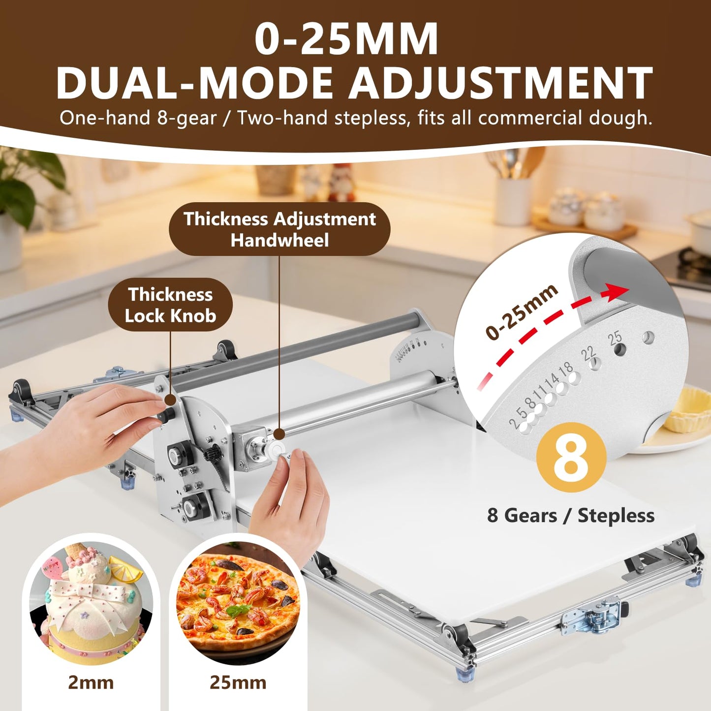 Electric Dough Sheeter Machine 17.7" Commercial Dough Rolling Machine Electric Dough Roller Machine Folding Dough Sheeter Reversible Control with 0-25MM Thickness Adjustment