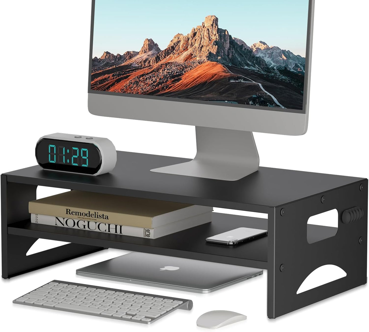 16.5 9.3 5.6 Pholiten Monitor Stand Riser, Desktop Stand, Computer Stand, Ergonomic Design, Two-Level Design, Desktop