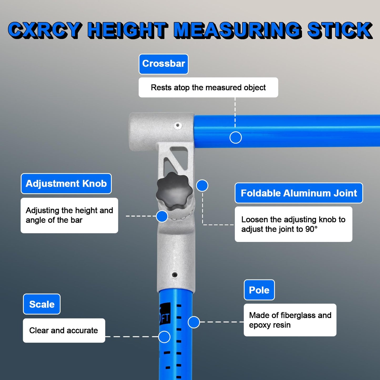 LMYYGOO 20FT Load Height Measuring Stick with Carrying Bag, Retractable Height Stick for Trucks, Truck Height Measuring Stick with Adjustable Pole, Accurately for Trucks, Car Haulers(Dark Blue)