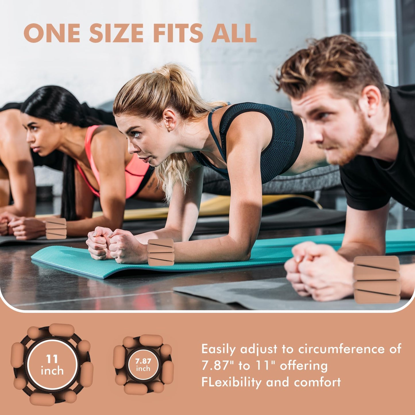 Wrist Weights, Ankle Weights for Women Men, Adjustable Wrist Weighted Bracelet for Home Gym Workout, Running, Yoga, Exercise, Strength Training, Set of 2 (1LB Each)-Light Brown