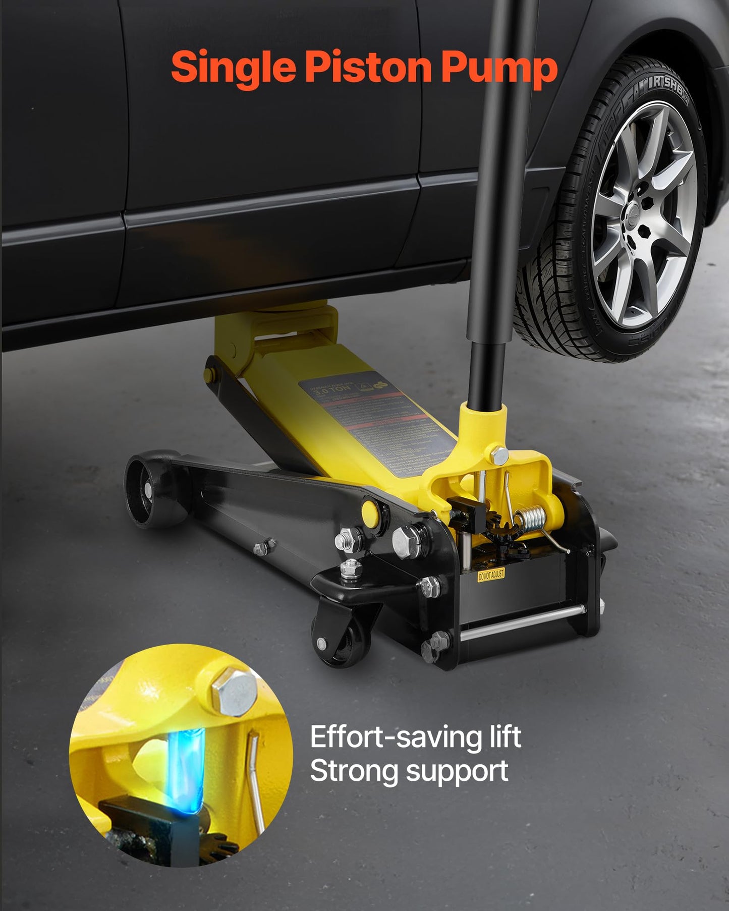 VEVOR 3 Ton Low Profile Floor Jack for All Terrain Vehicles, Heavy-Duty Steel Racing Jack with Quick Lift Pump, 5.12"-20" Lifting Range, 3.0 tons