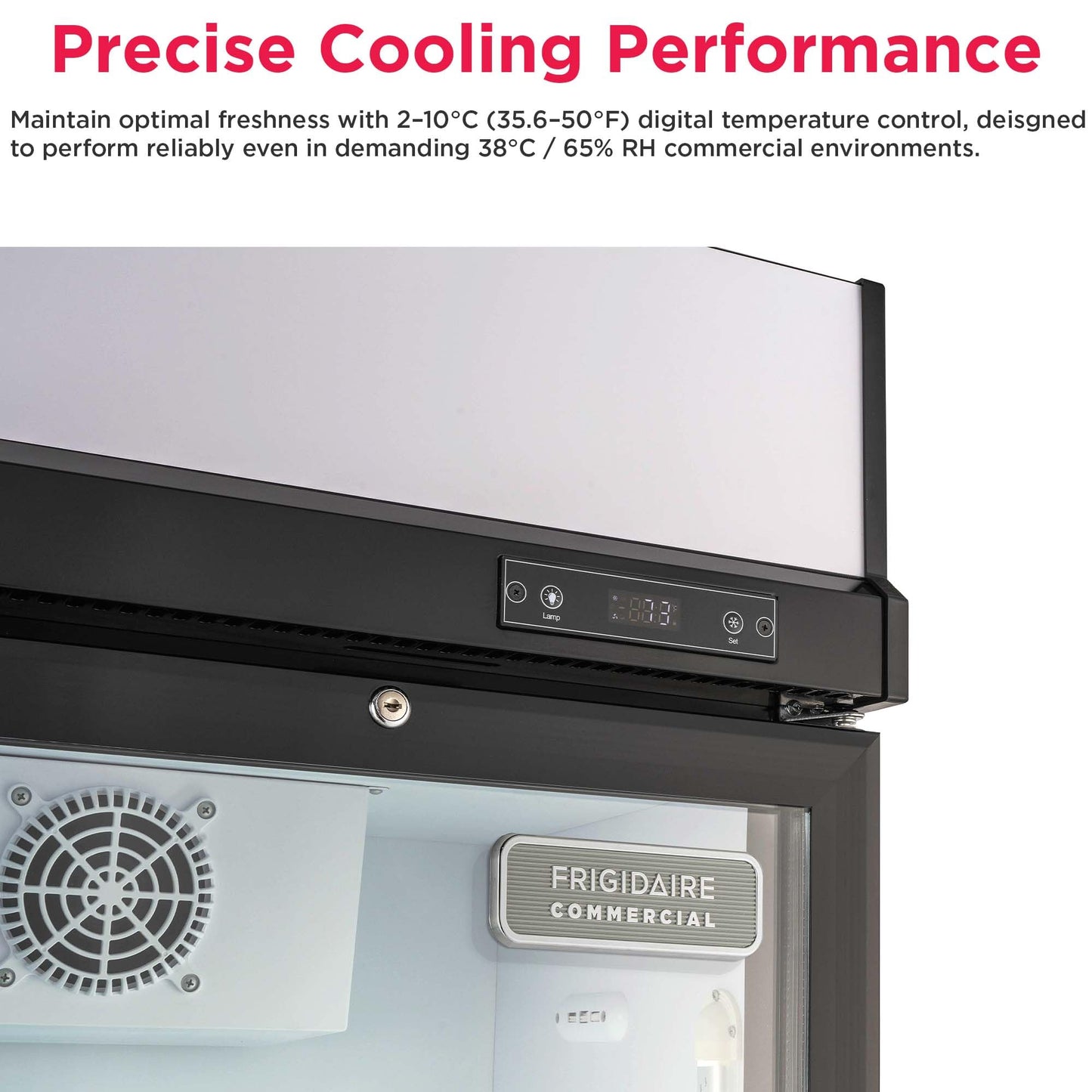 Frigidaire Commercial, 70.9" Triple Door Glass Display Refrigerator, Merchandiser Fridge, 49 Cu Ft, LED Lighting, 8 Wire Shelves, Digital Temperature Control, Self-Closing Glass Doors
