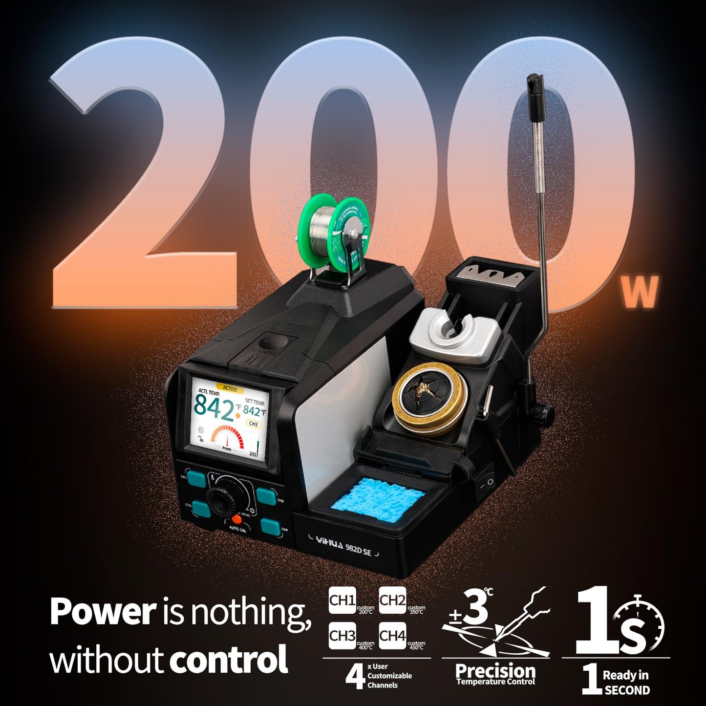 YIHUA 982D SE 200W Micro Soldering Kit with Precision Soldering Iron Station with 11 Soldering Tips, Lead-Free Solder, Auto Temperature Calibration Function