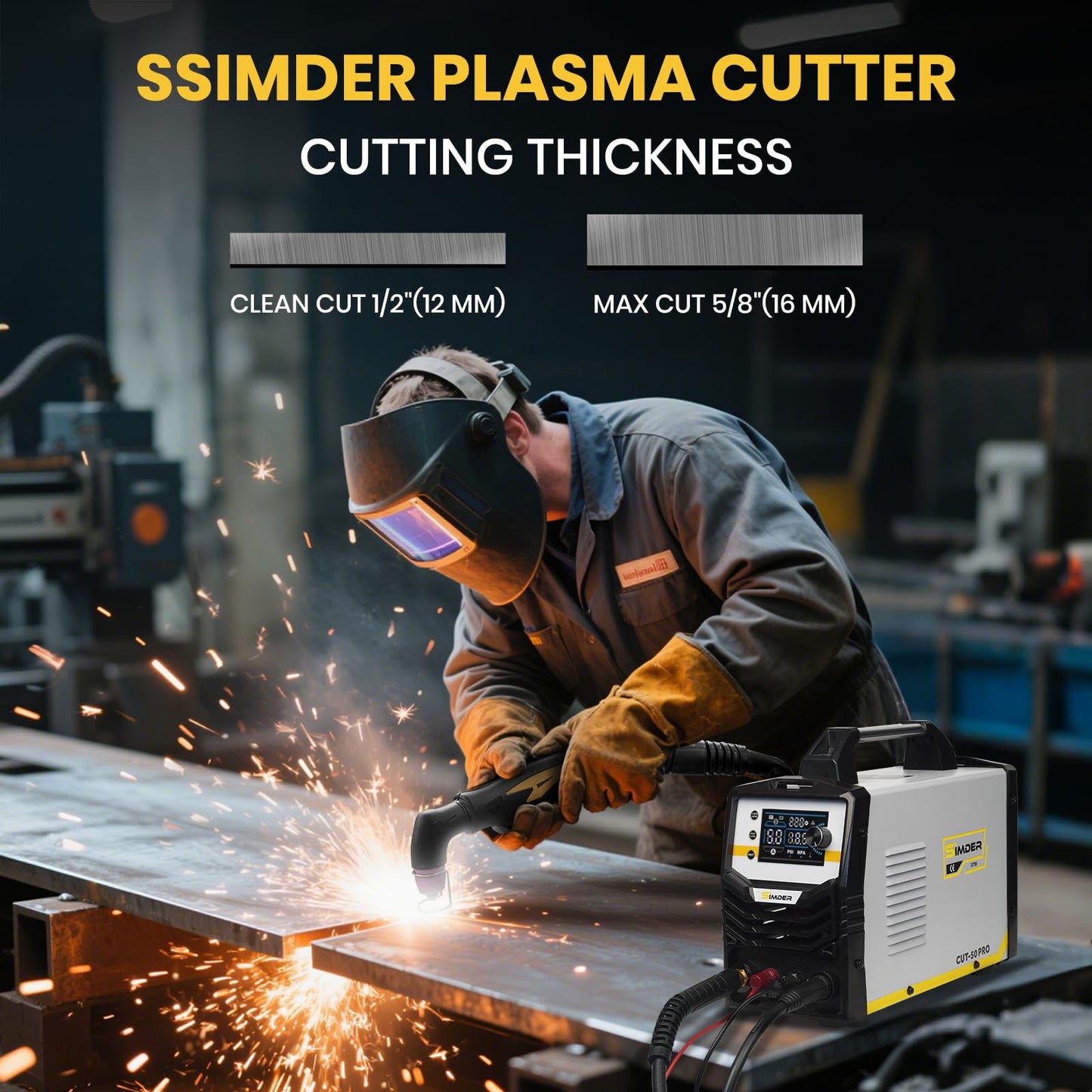 SSIMDER 50A Plasma Cutter Pilot Arc 110V/220V Dual Voltage, 1/2" Clean Cut IGBT Inverter Cutting Machine with LED Display for DIY, Auto Repair, Home & Light Fabrication