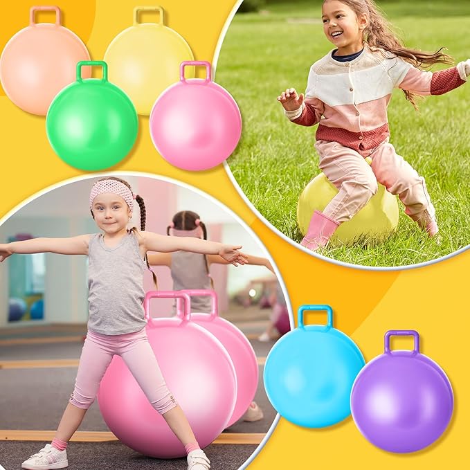 Lewtemi 6 Pcs Hopper Ball Carnival Outdoor Games 22 Inch Jumping Hopping Inflatable Bouncing Ball with Handle and Air Pump for Kids Sport Exercise(Light Colors)
