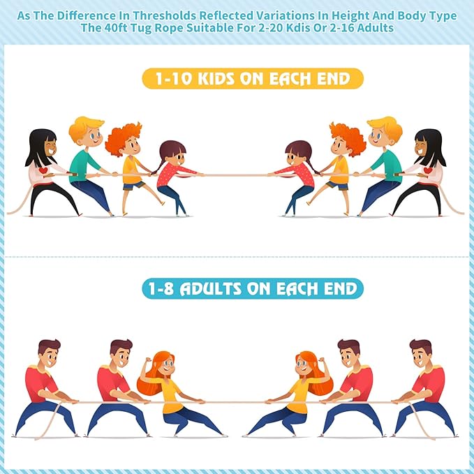 Tug of War Rope for Kids and Adults,Outdoor Field Day Family Reunion Birthday Party, Summer Outside Yard Backyard Lawn, Camping Picnic Carnival Games,Team Building (Blue, 40FT)