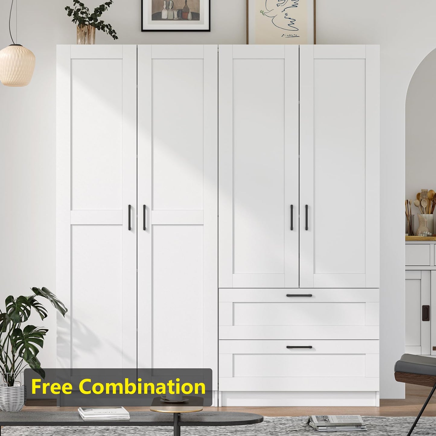 White Tall Kitchen Pantry Cabinet Organizers and Storage with Doors and Adjustable Shelves，Wood Large Gabinetes Para Cocina Office Bookshelf for Laundry Room Cabinets (31.5”W*15.7”D*71”H)