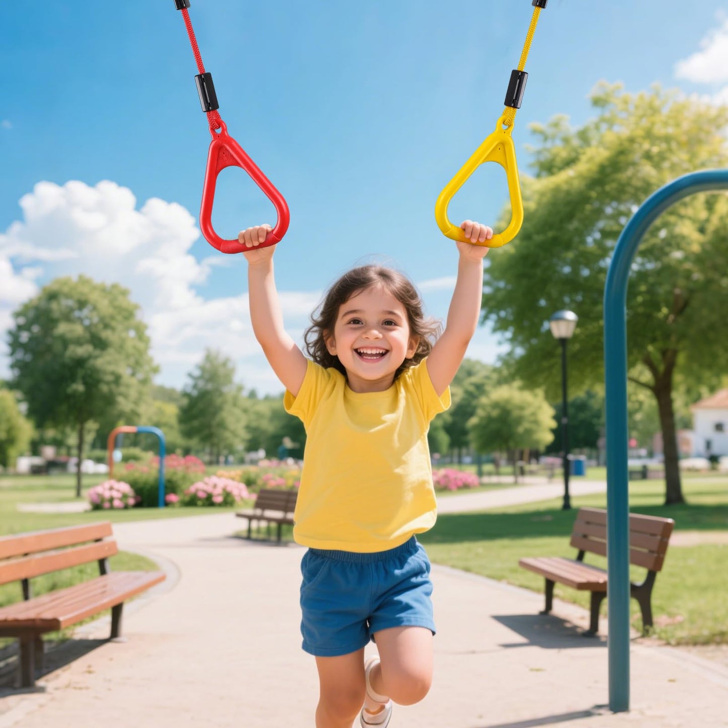 PELLOR Gymnastic Ring, Ninja Rings, Monkey Bars Adjustable Children's Home Gym Equipment, Pull Up Rings Sets for Workout Bodyweight Fitness Training