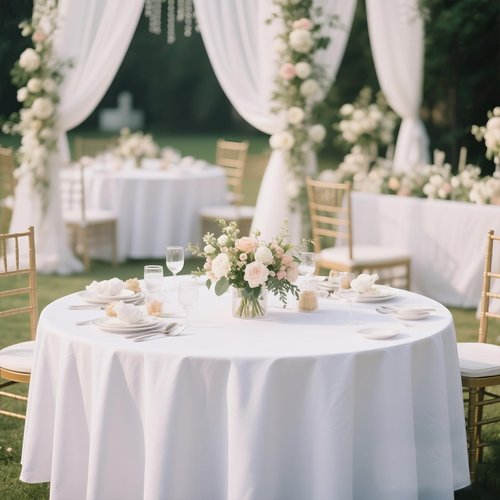 MRJ 6 Pack Round Tablecloth 120 Inch White Stain Resistant and Wrinkle Polyester Washable Table Clothes for Wedding Dining Birthday Events