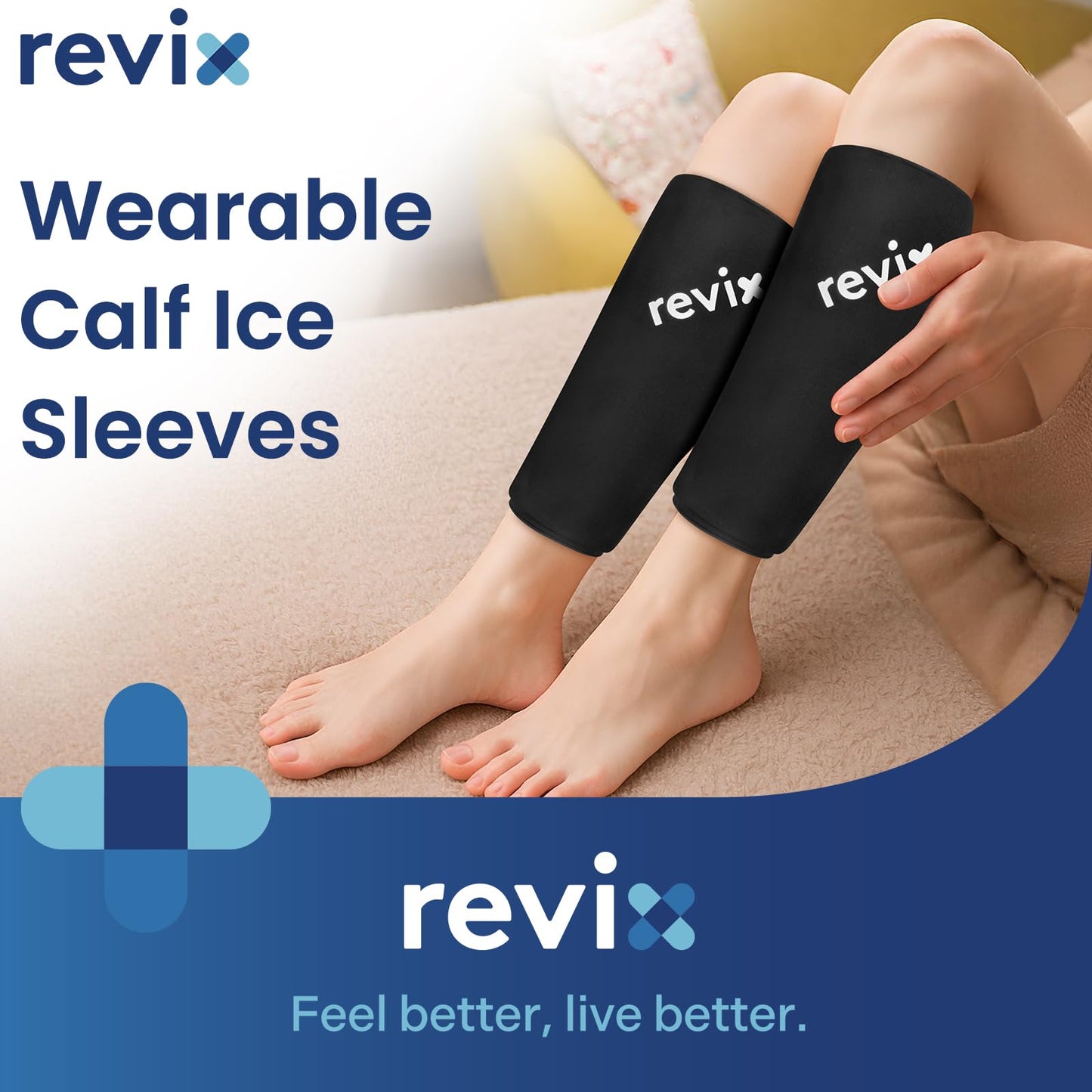 REVIX Calf Compression Sleeve for Shin Splint Relief, Ice Pack for Knee, Arm & Elbow Discomfort, Soft Ice Packs Reusable for Post-Workout Recovery, Hot and Cold Pack with 360° Full Coverage, 2 Packs