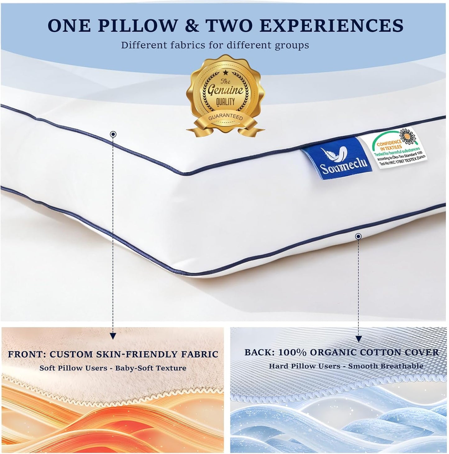 Skiennix Goose Down Pillow - Ergonomic Cervical Neck Pain Relief | Soft Cotton Cover, 16.5x26 Inch