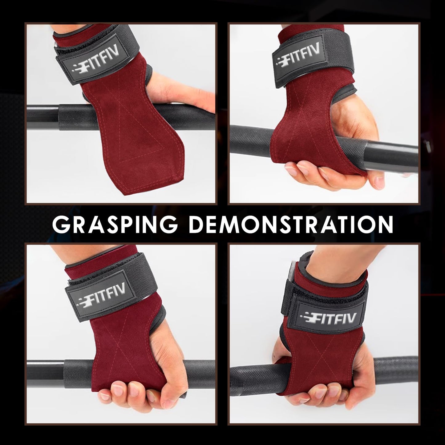 FITFIV Weight Lifting Wrist Strap, Double Leather Weightlifting Wrist Straps for Gym Strength Training, Neoprene Padded Wrist Wraps - for Men & Women (Pair)