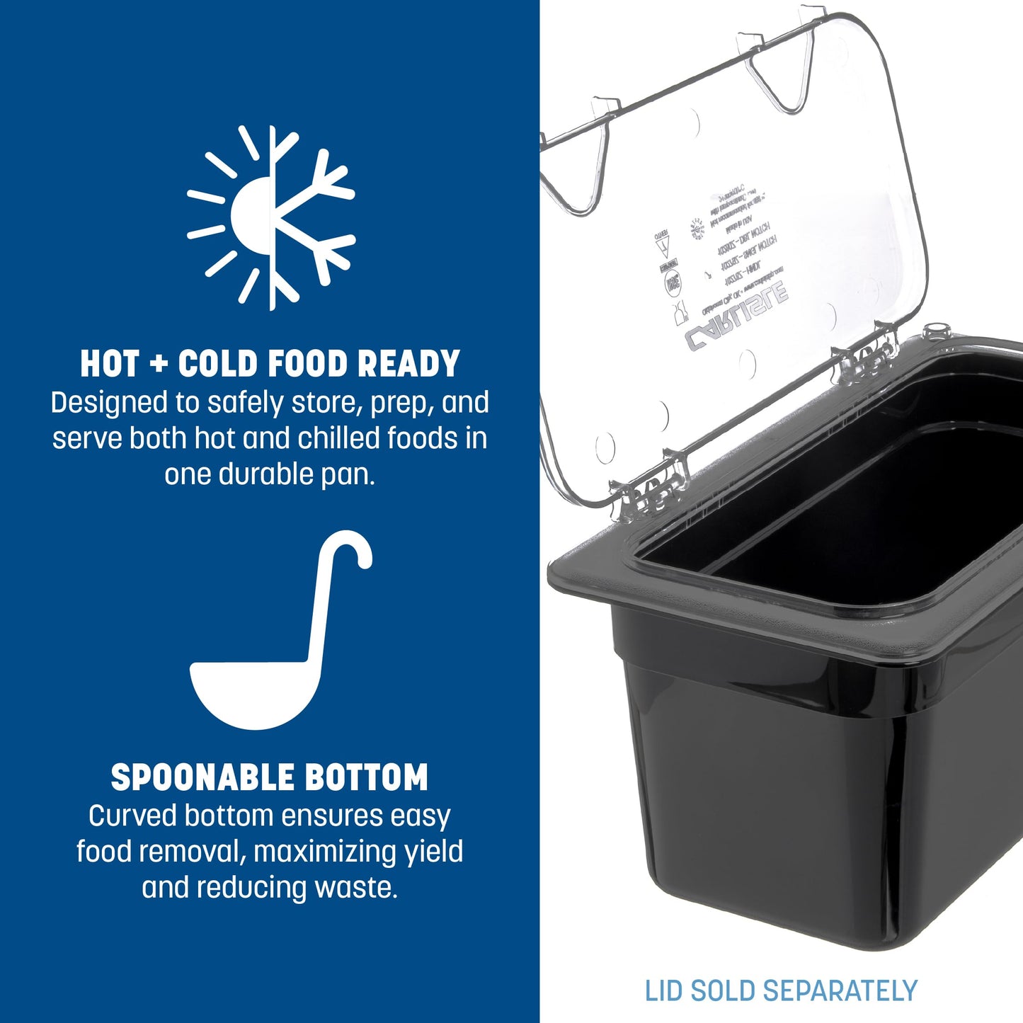 Carlisle FoodService Products Storplus Food Storage Container Food Pan, Chafing Pan for Catering, Buffets, Restaurants, Polycarbonate (Pc), 1/3 Size 6 Inches Deep, Black, (Pack of 6)