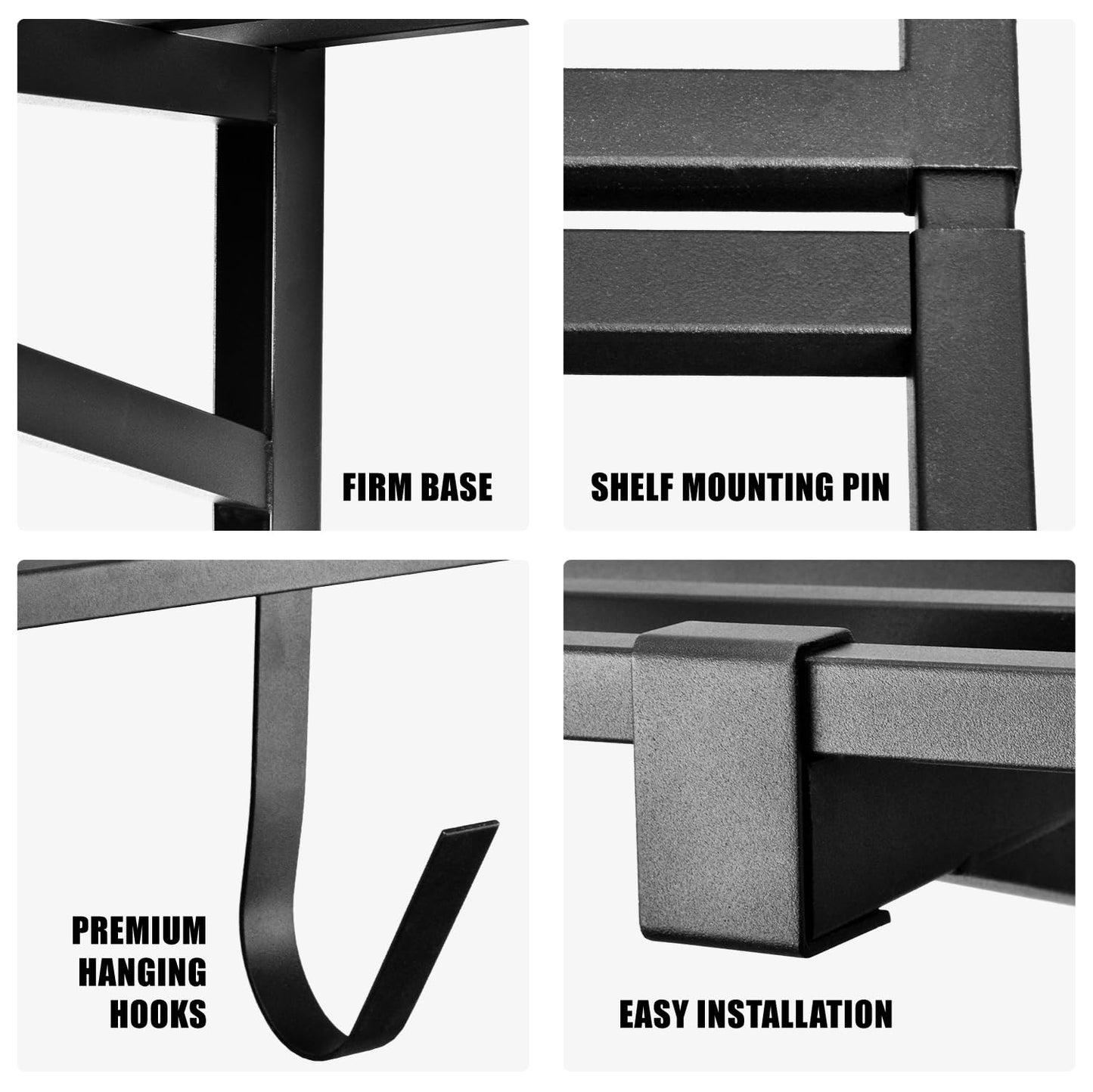 BTRAM 2 Pack Heavy Duty Garage Wall Shelving, 2' x 4' wall mount storage shelf, Holds 200 lbs Each, Garage Shelving Wall Mounted, Storage Rack with Hooks (Black)