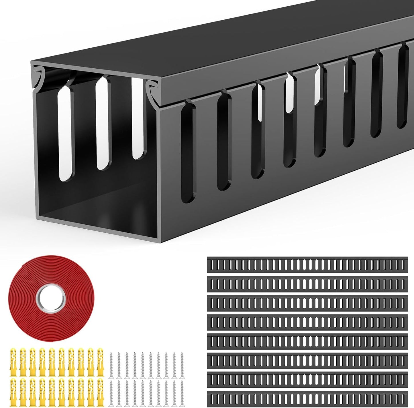 REFLYING 123in 1.57" Hx1.57"W, 15.4''L(8 Open Slot Wiring Raceway Cable Duct, Cable Management Channel Cord Track,Desk