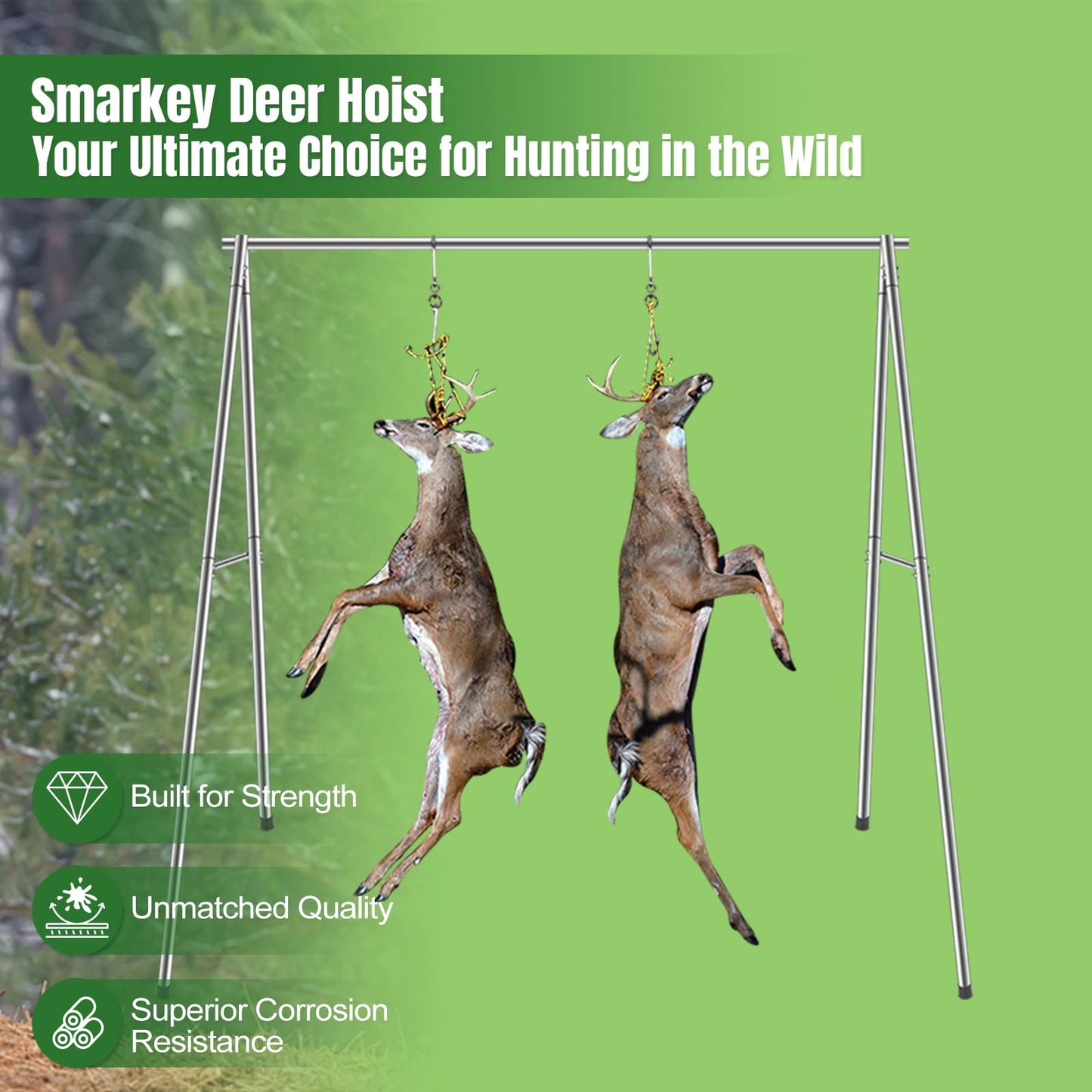 Deer Hanger for Skinning, Stainless Steel Deer Hanging Hoist with Winch & Gambrel, Game Hoist Rack for Deer, Elk, Bear, Hogs, Goat, Boar, Fish, Ideal for Hunting, Dressing, Processing - Heavy Duty