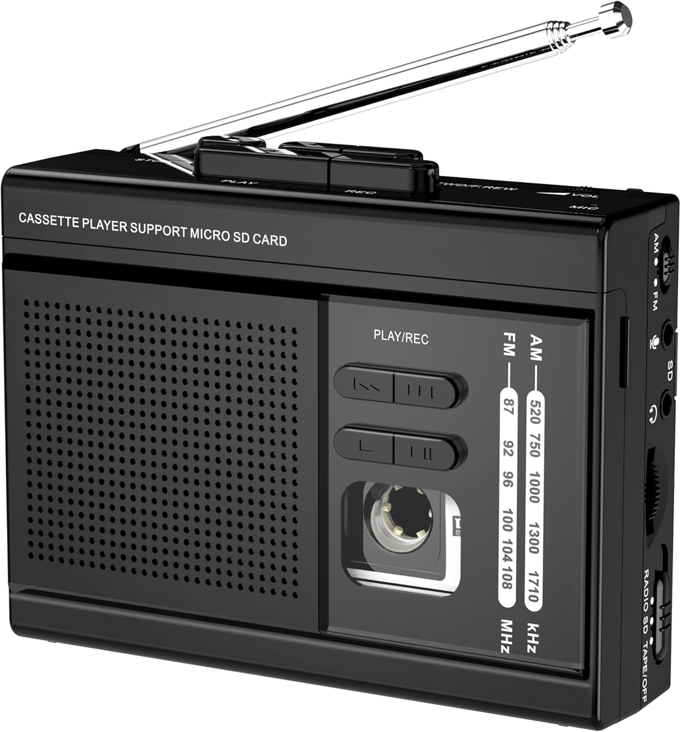 Cassette MP3 Cassette Radio,Cassette Recorder,USB-C/2AA Microphone,3.5mm to Player via SD Card Converter with AM FM