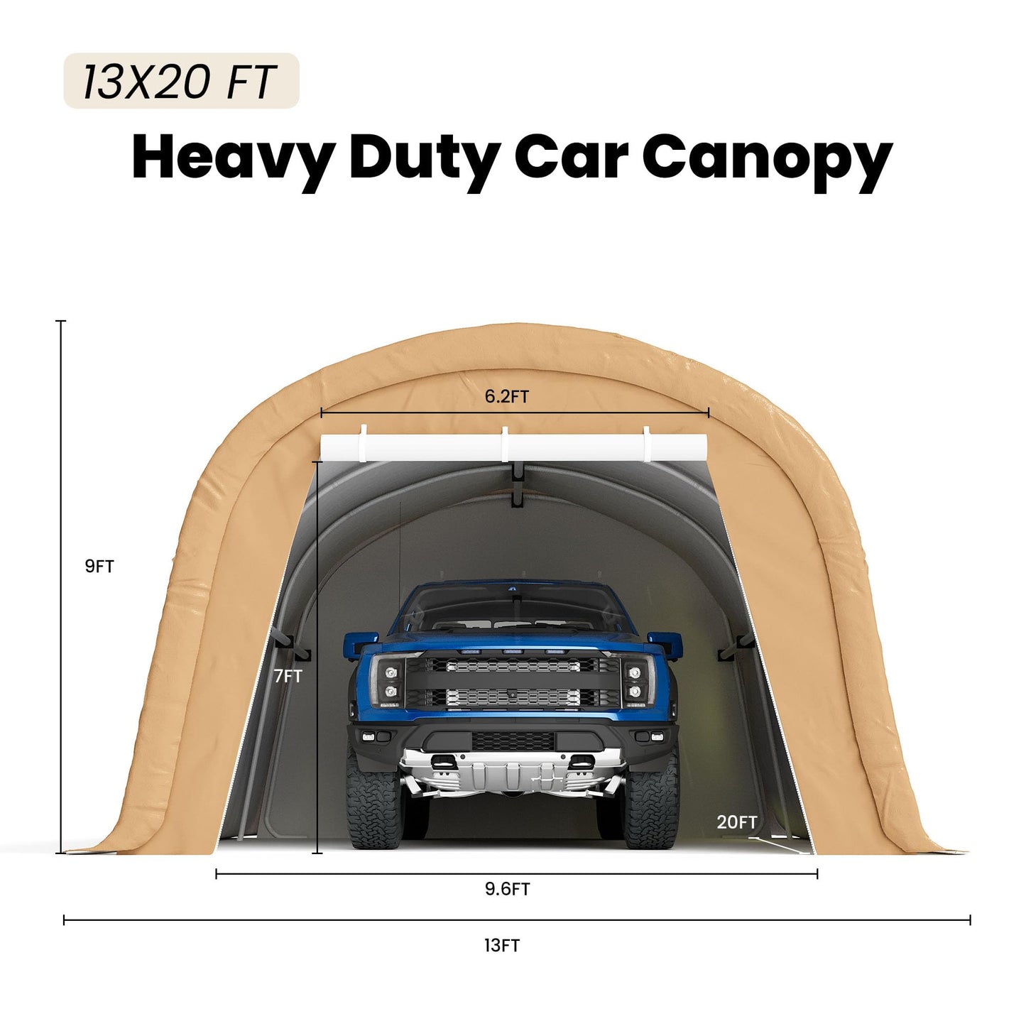 COSIEST 13'×20' Storage Shelter Outdoor Round Carport, Heavy-Duty Garage Canopy with Dual Roll-Up Doors Weatherproof PE Cover, Multi-Purpose Vehicle/Tractor Shed for Backyard/Driveway/Farm(Beige)