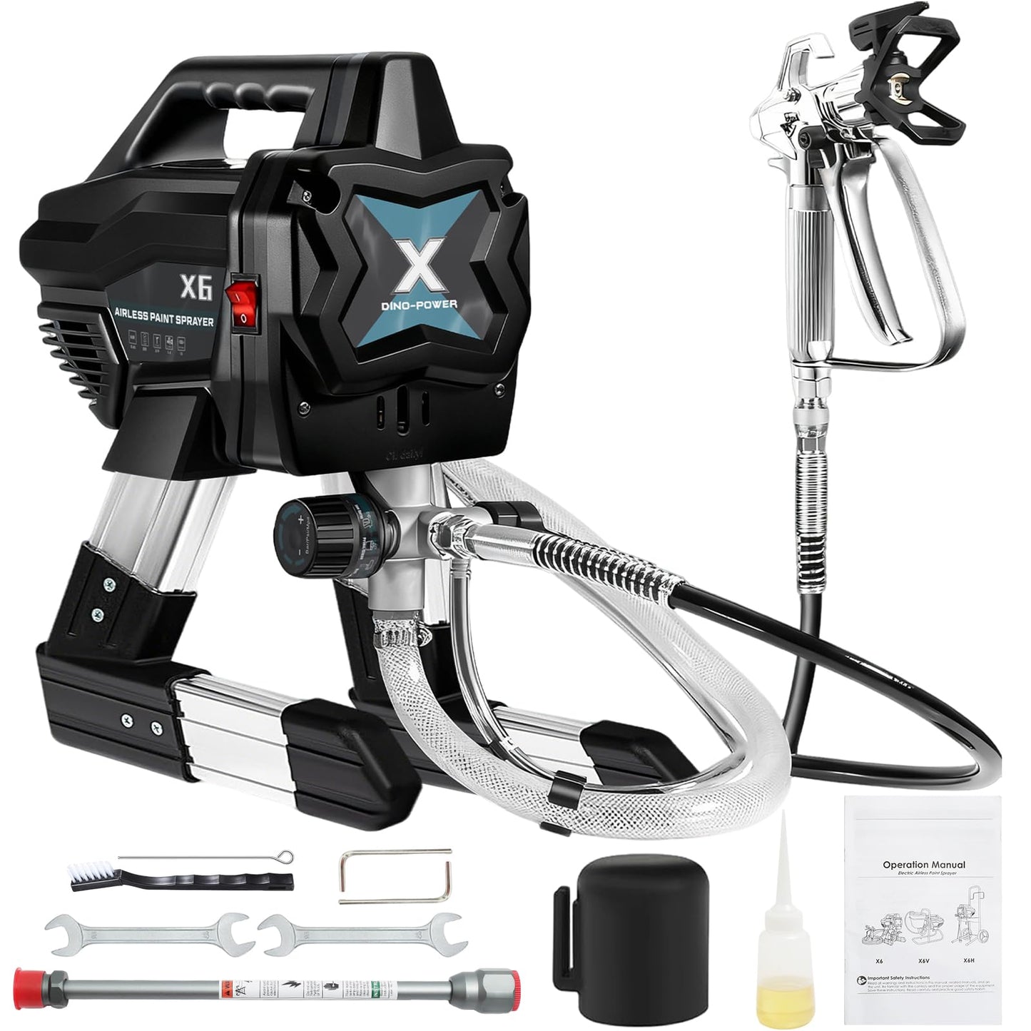 2900PSI Airless Paint Sprayer, 650W 7/8HP High Efficiency Airless Sprayer,0.24GPM Electric Paint Sprayer with Rod & Kits, Indoor/Outdoor DIY to Industrial Spraying (Black)