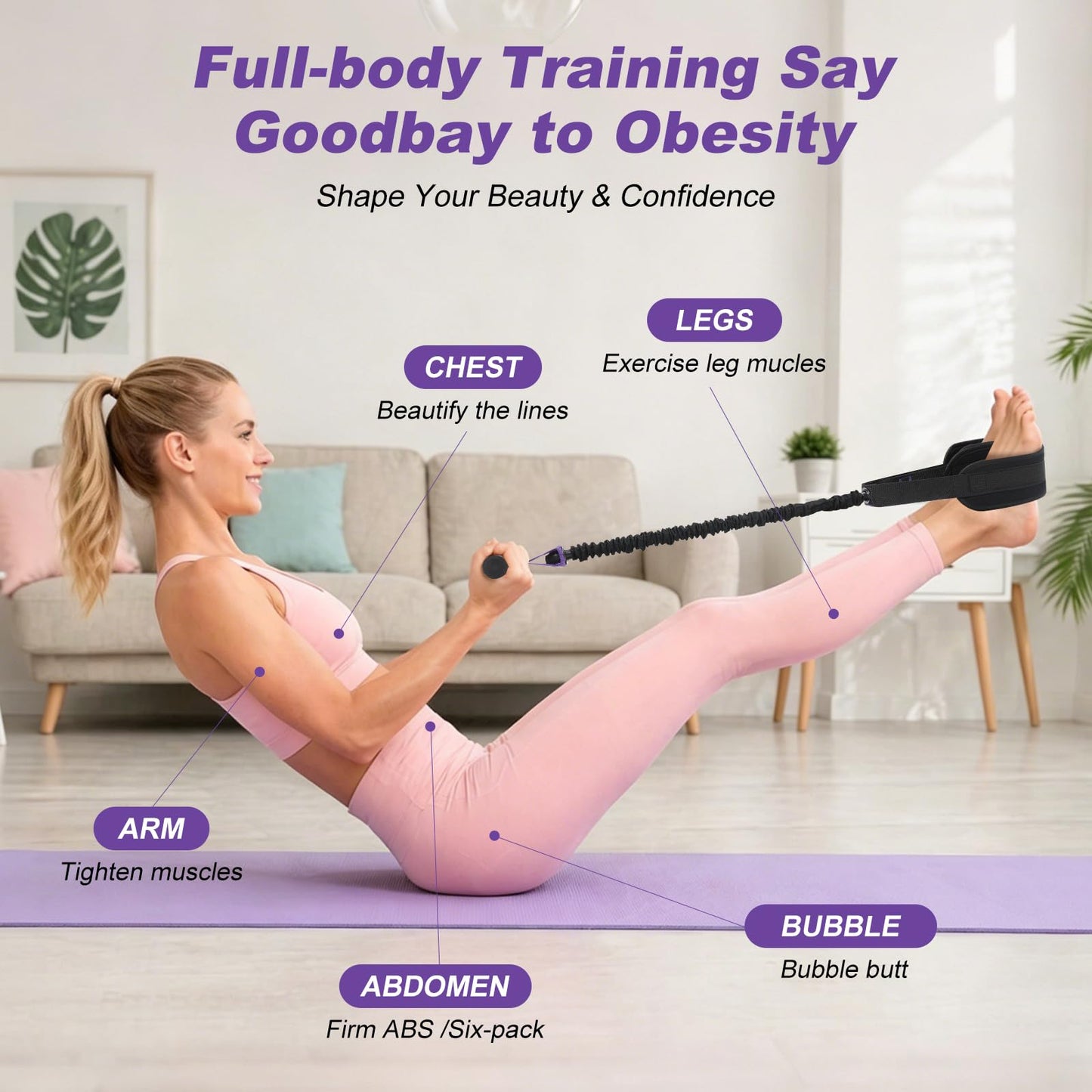 FEFURS Foot Pedal Resistance Band with Handle,55LB Exercise Bands with Foot Pedal,Upgrade Full Body Workout for Women Man, Core Abs Legs Glutes Arms, Pilates Strength Training Home Gym Equipment
