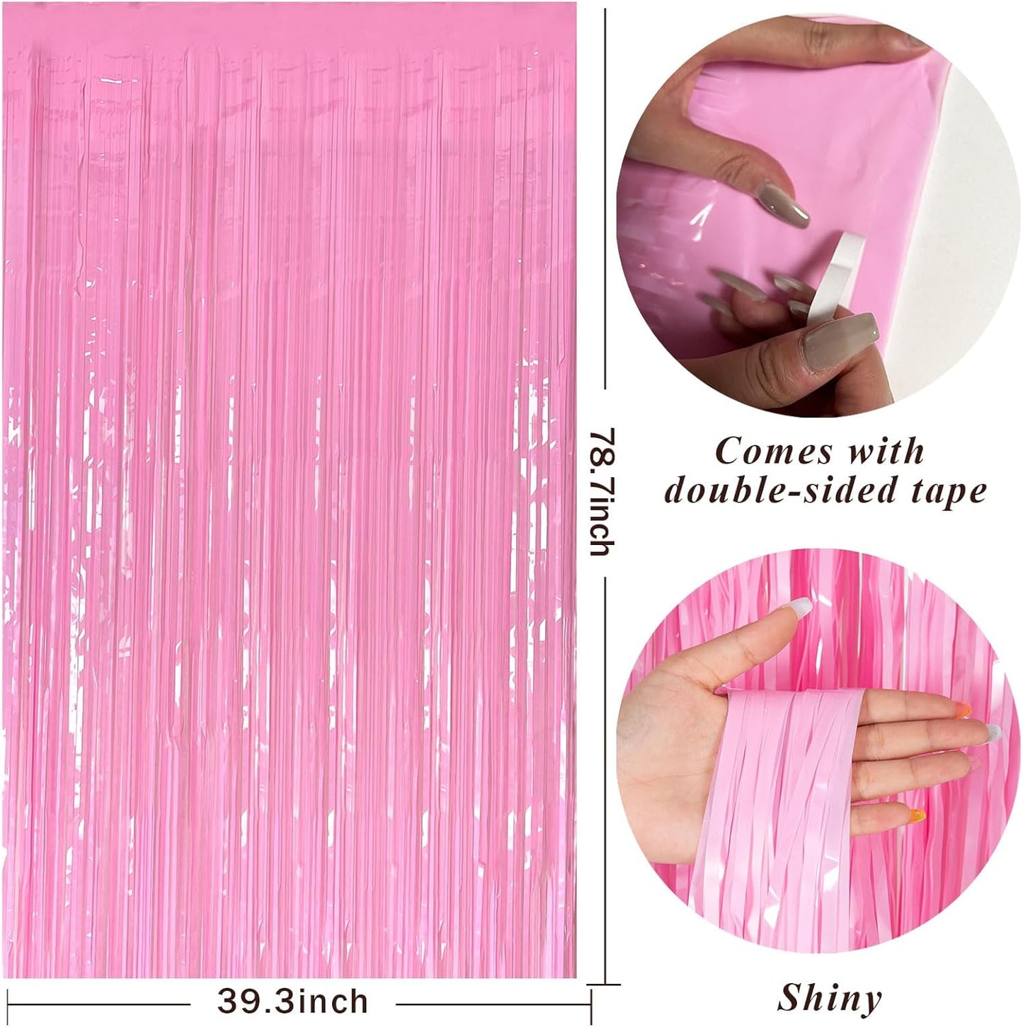 Skiennix Pastel Pink Foil Fringe Backdrop Curtains - Perfect for Birthday & Bridal Shower Decorations