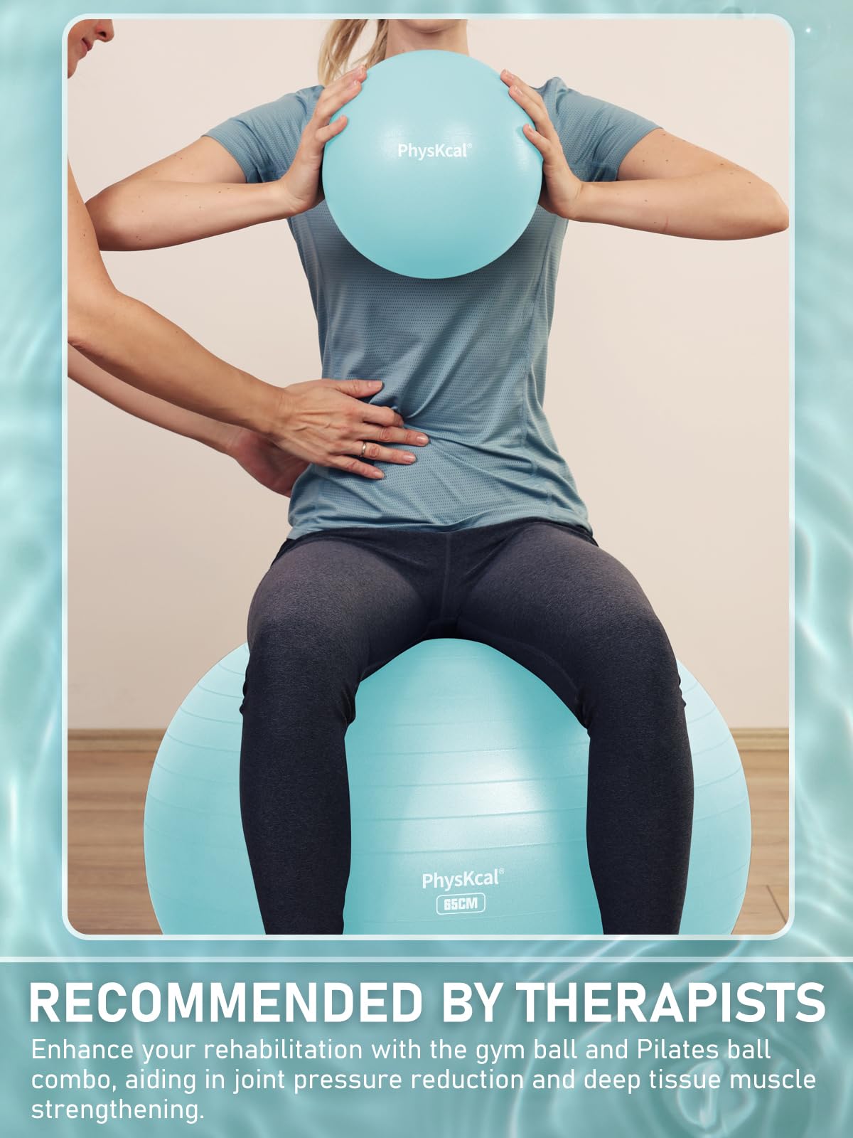 PhysKcal Exercise Yoga Ball Chair with Pilates Ball Set, Swiss Ball for Blance and Stability, Physical Therapy Set-Blue