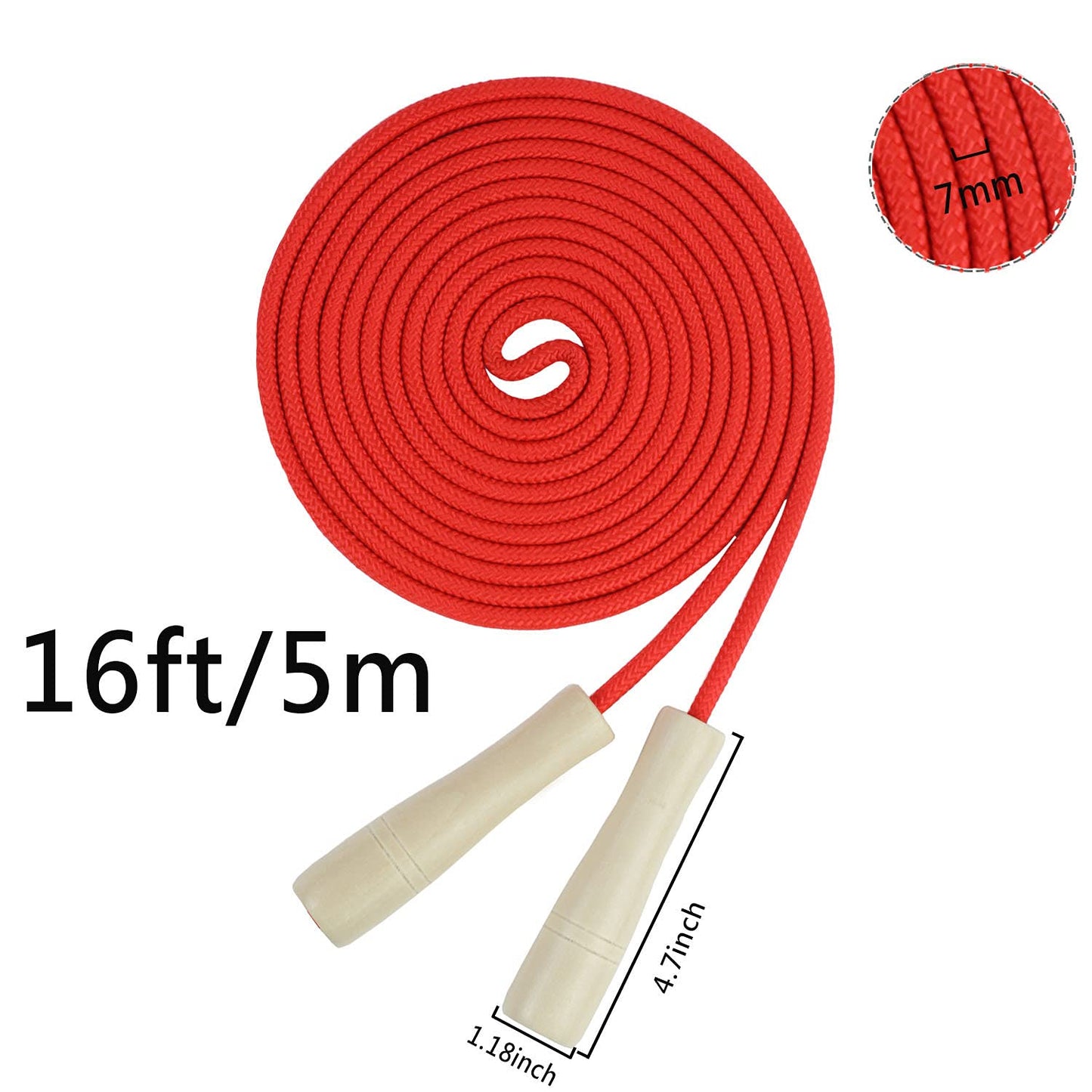 Double Dutch Jump Rope 16 ft 2 Pack, Adjustable Long Skipping Rope with Wooden Handle, Multiplayer Team Jumping Rope for Kids Adults, Long Enough for 5-6 Jumpers (Red)