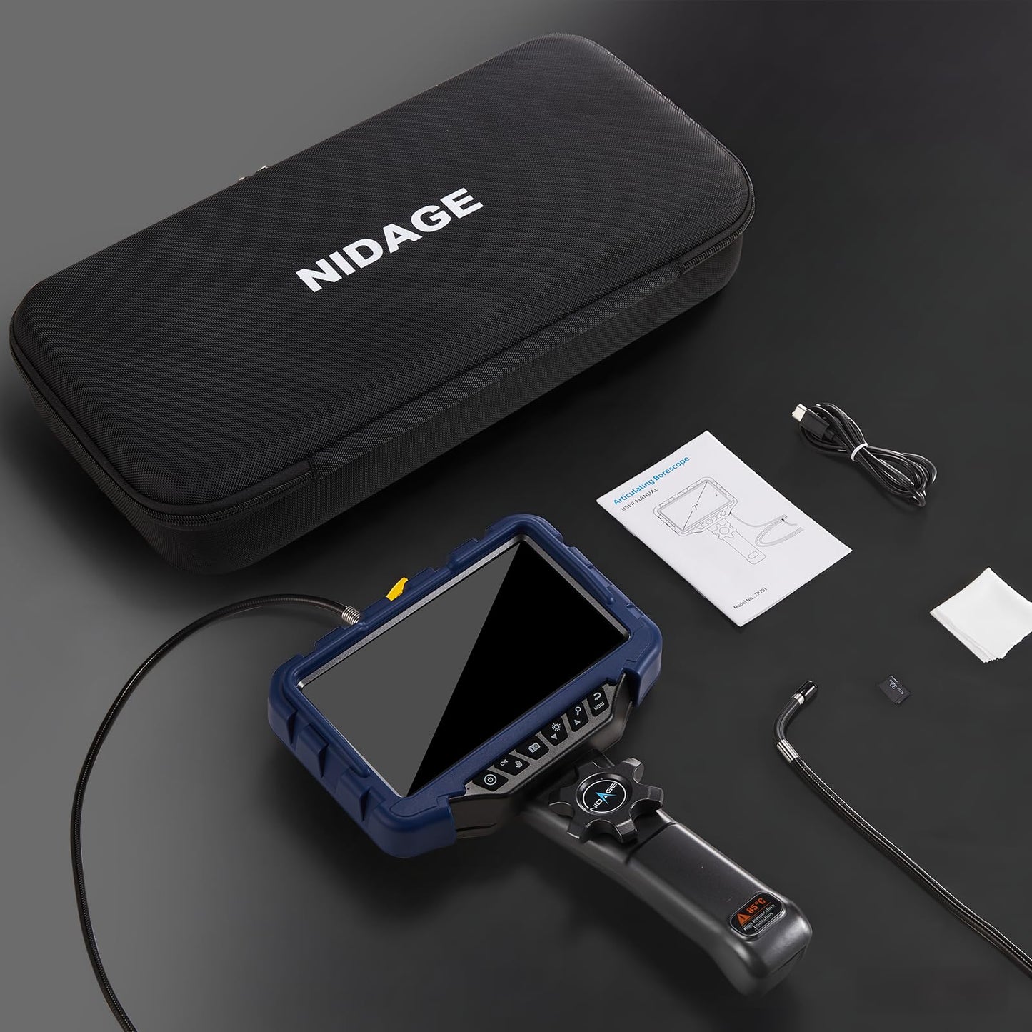 NIDAGE Two-Way Articulating Endoscope Camera with Light 7'' IPS Borescope with Articulated Snake Head and 5.3FT Cable 1080P Waterproof Industrial Inspection Camera for Auto Mechanics Wall