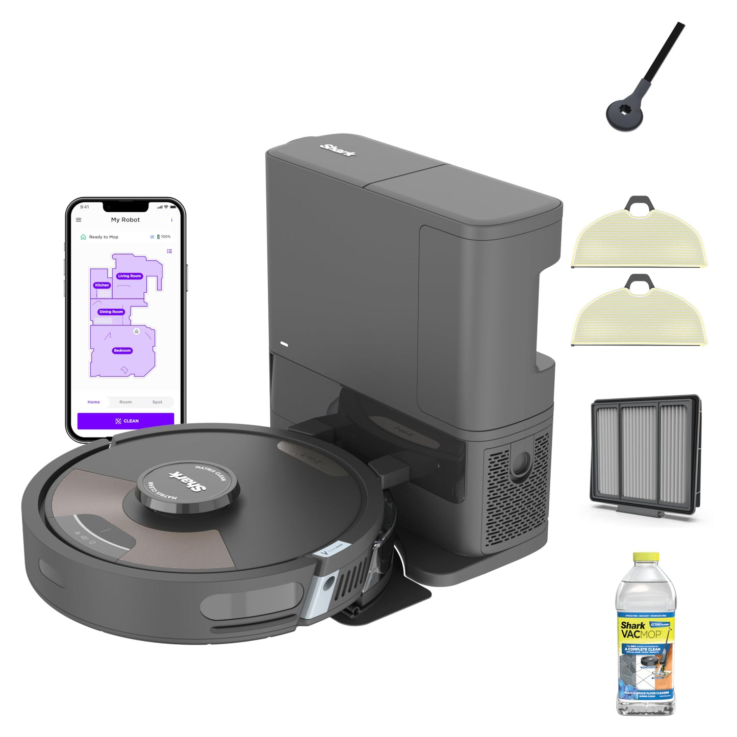 Shark Matrix Plus | 2-in-1 Robot Vacuum & Mop for Carpets & Hard Floors | Sonic Mopping & Powerful Suction for Pet Hair | Self-Empty Base | 45-Day Capacity | HEPA | LiDAR Nav | Black/Mocha | AV2630WA