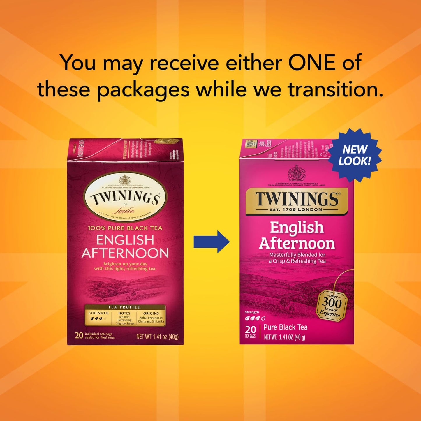 Twinings English Afternoon Tea - Refreshing Caffeinated Black Tea Bags, 2-Pack of 20 Count Each