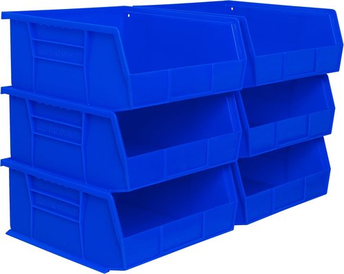 Akro-Mils Plastic Storage Bins - Space-Saving Stackable Organizers for Garage & Pantry | 11" x 11" x 5", Blue, 6-Pack