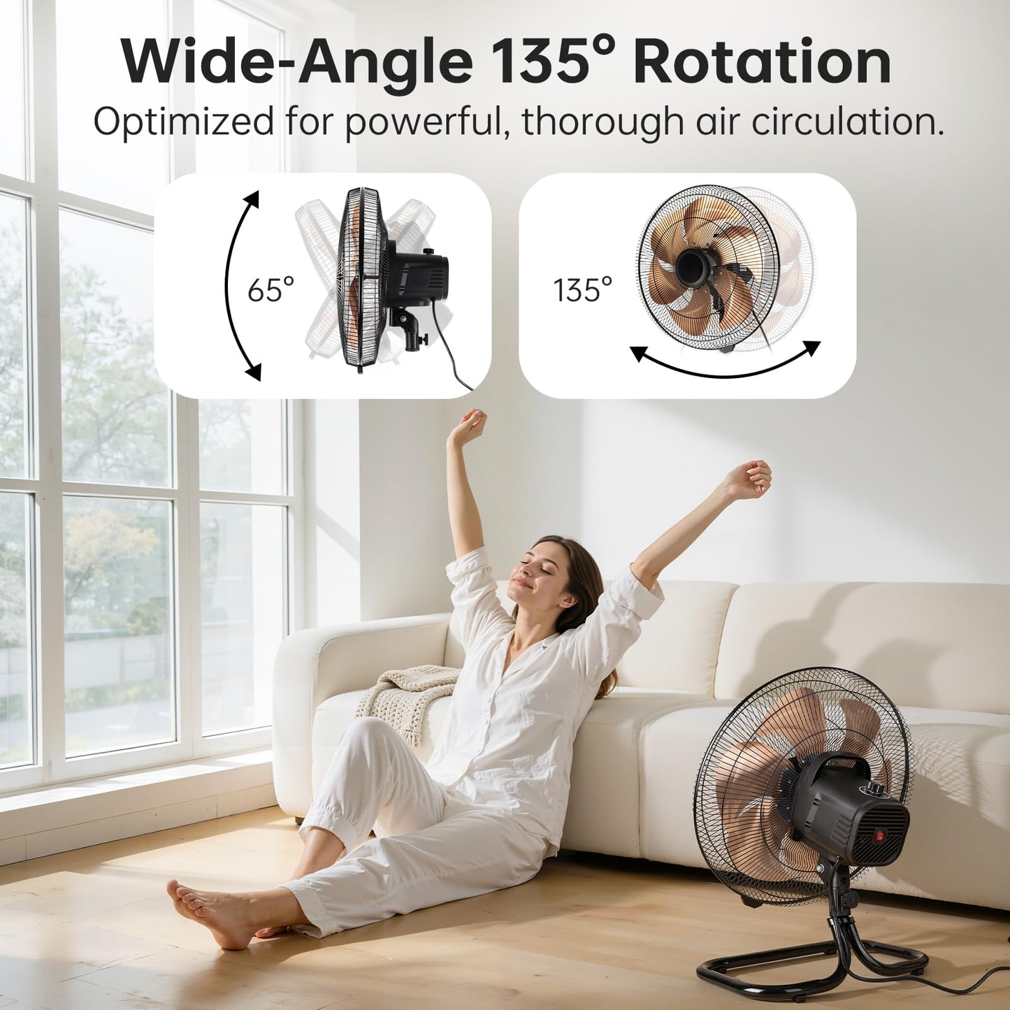 Allsheen 18 Inch Oscillation Floor Fan,Industrial Fan with DC Motor,5 Speed,High Velocity Metal Fan for Industrial, Commercial, Residential, Greenhouse,Black