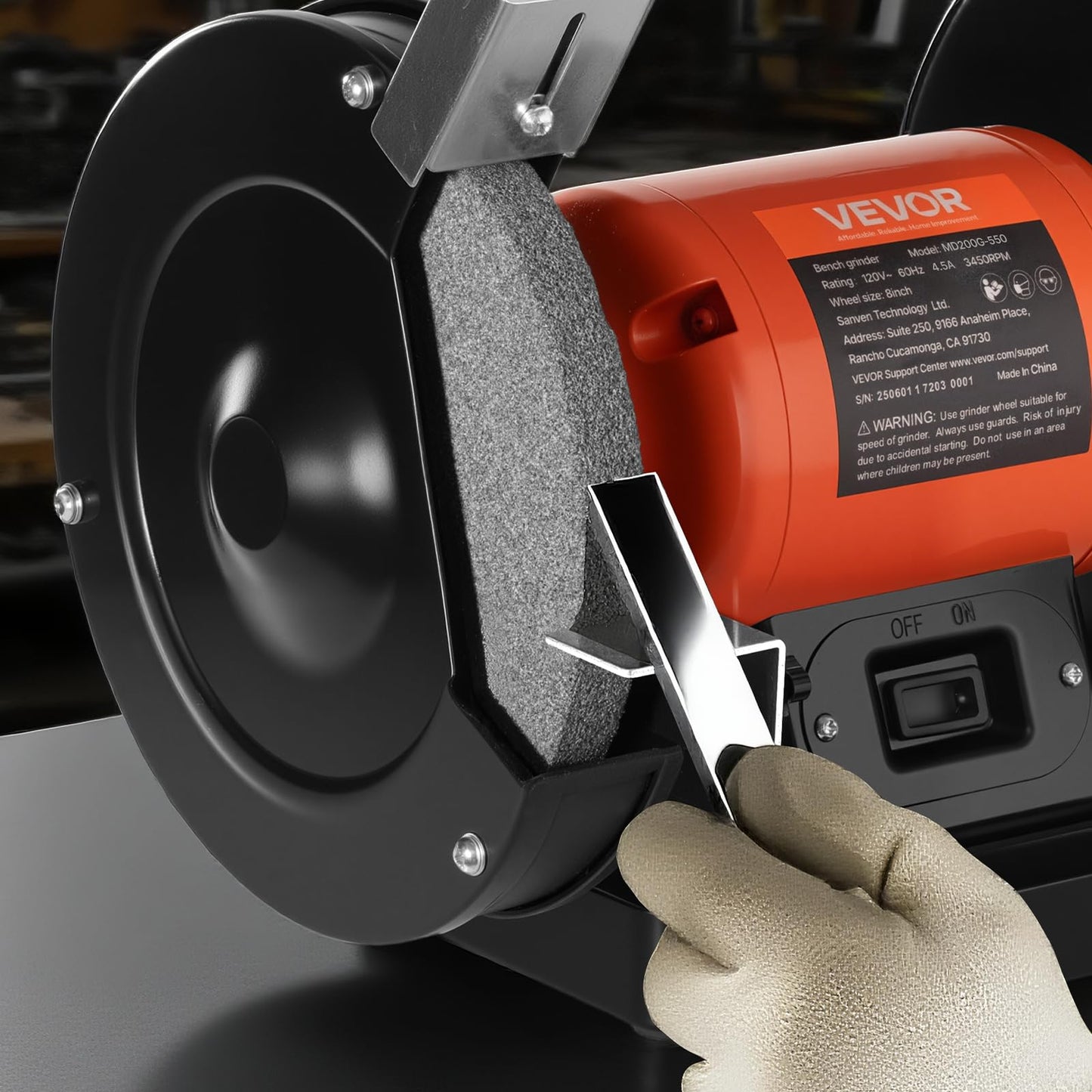 VEVOR Bench Grinder, 8-inch Single Speed, 3450RPM High-Speed Table Grinders with 550W 4.5A 3/4Hp Induction Motor, 36/60-Grit Grinding Wheel & Adjustable Eye Shield for Fast Sharpening Grinding