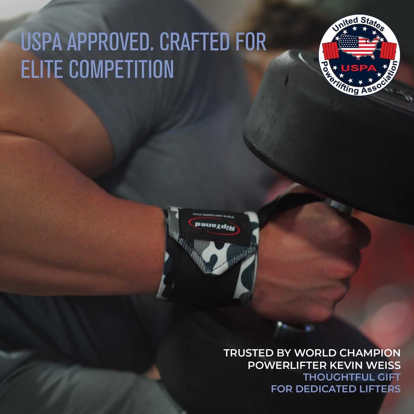 Rip Toned Wrist Wraps for Weightlifting – USPA & USAPL Approved 18" Wrist Straps for Powerlifting – Adjustable, Durable Gym Wraps with Thumb Loop – Maximum Support for Men & Women – Green Camo Stiff
