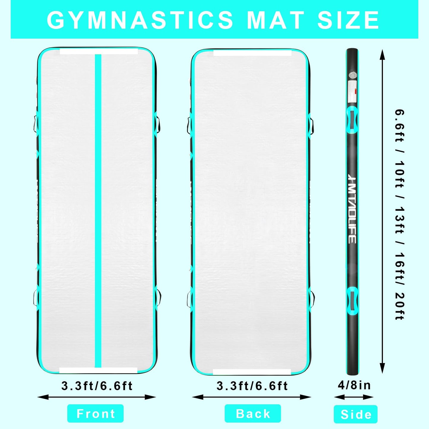 HMTAOLIFE Inflatable Air Gymnastics Mat Tumble Track, 6.6/10/13/16/20ft Tumbling Mat Air Tumbling Track, Air Training Mat with Air Pump for Home/Water Fun/Gym/Yoga/Training/Cheerleading