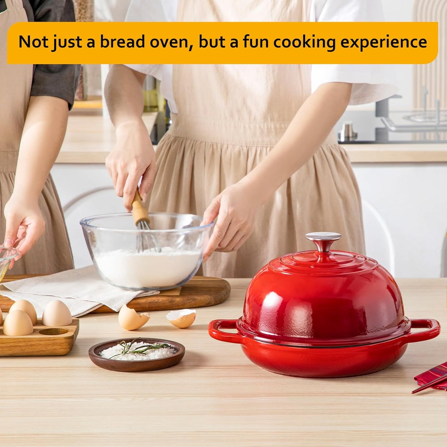 Velaze Enameled Cast Iron Dutch Oven - 5 QT Round Bread Pot with Dome Lid for Sourdough & Roasting (Red)