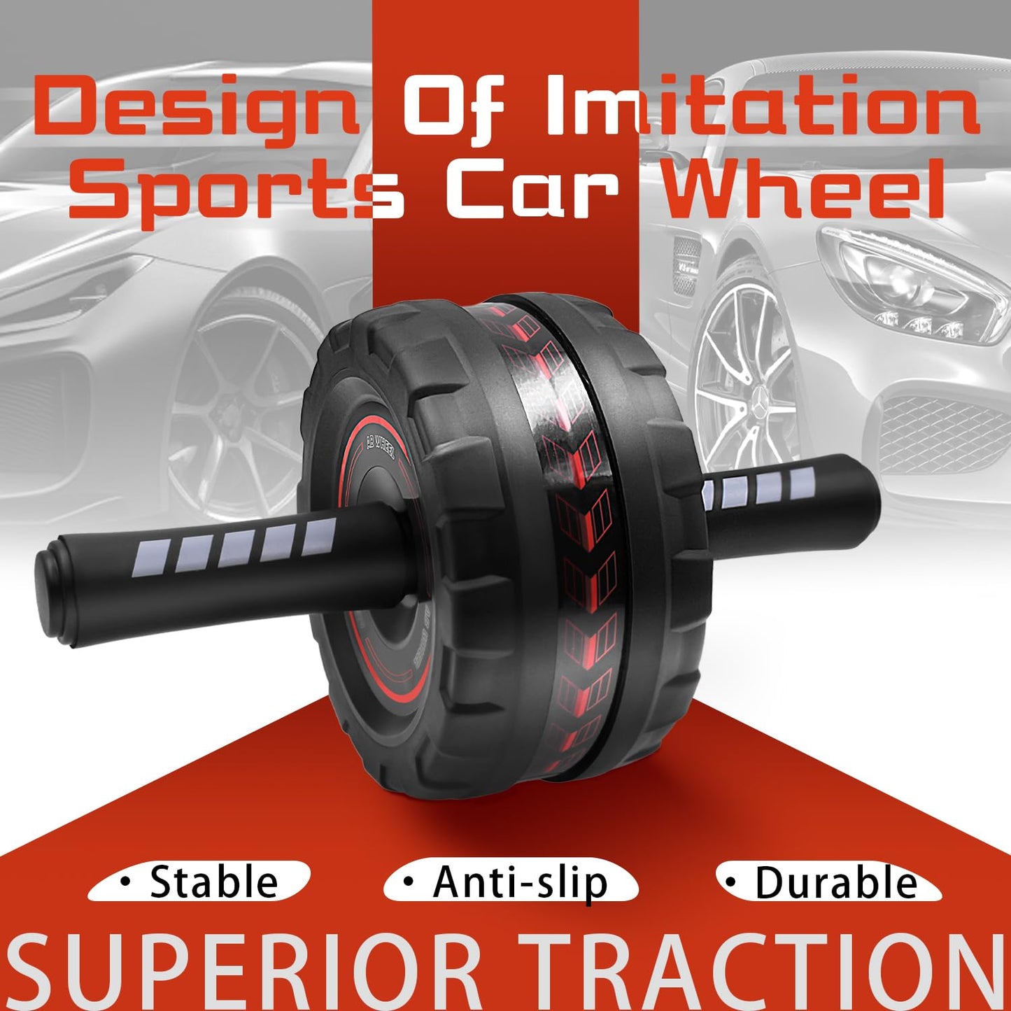FEELCAT Ab Roller Wheel,Stable Wide Wheel For Beginner,Men,Women,Abs & Core Workout Equipment For Home Gym With Knee Pad,Abdominal Wheel For Full-Body Strength Training (Red wide wheel)