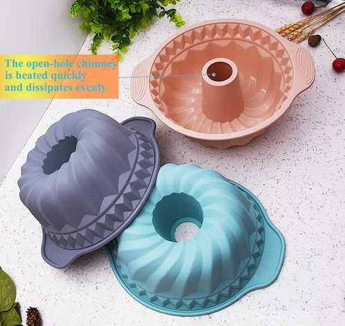 Kenond Silicone Fluted Pans - Non-Stick Baking Molds with Sturdy Handle | 9.5 Inch Blue Bakeware for Cakes & Gelatin